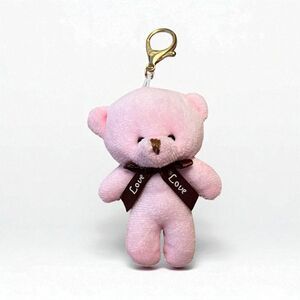 ⭐️3/$25⭐️ Cute Plush Pink Bear With Brown Bow Keychain